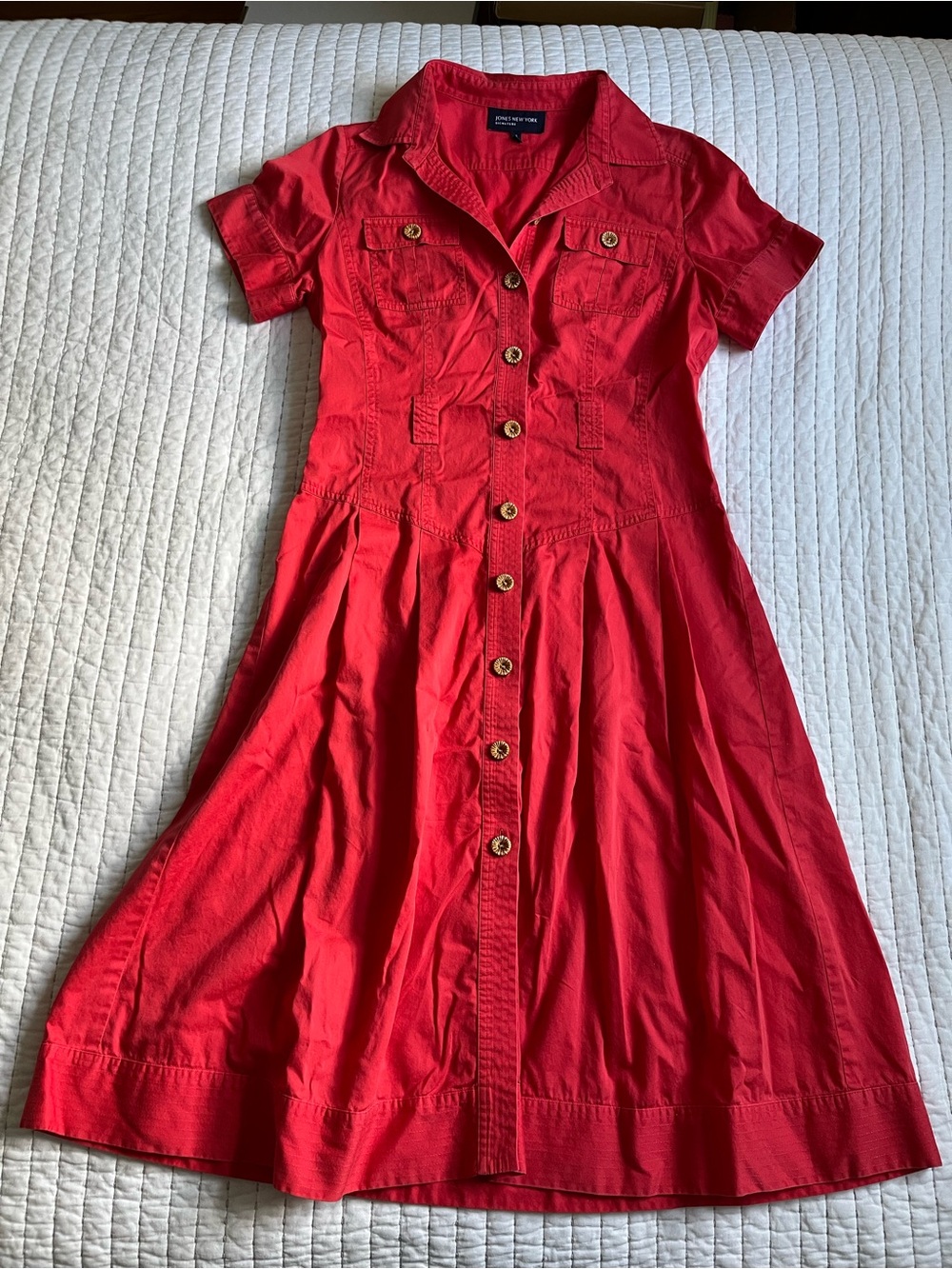 Jones New York Bright Red Button-Front Shirt Dress
